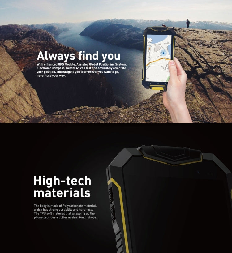 Geotel A1 Triple Proofing Phone, 1GB+8GB, Waterproof Dustproof Shockproof, 4.5 inch Android 7.0 MTK6580M Quad Core, Network: 3G, GPS, BT, WiFi, FM, Dual SIM