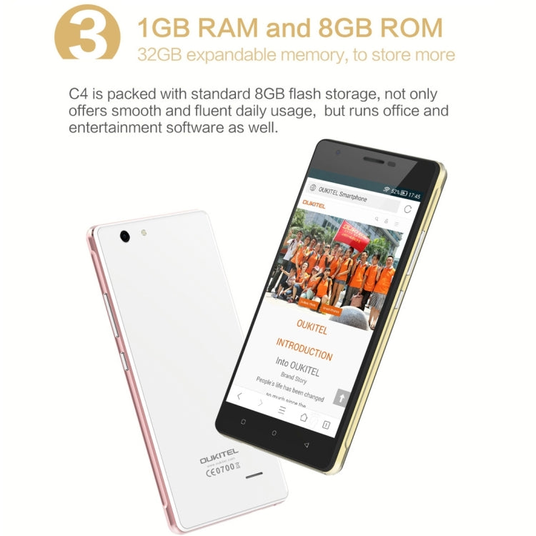 [HK Warehouse] OUKITEL C4, 1GB+8GB, 5.0 inch Android 6.0 MTK6737 Quad Core up to 1.3GHz, Network: 4G