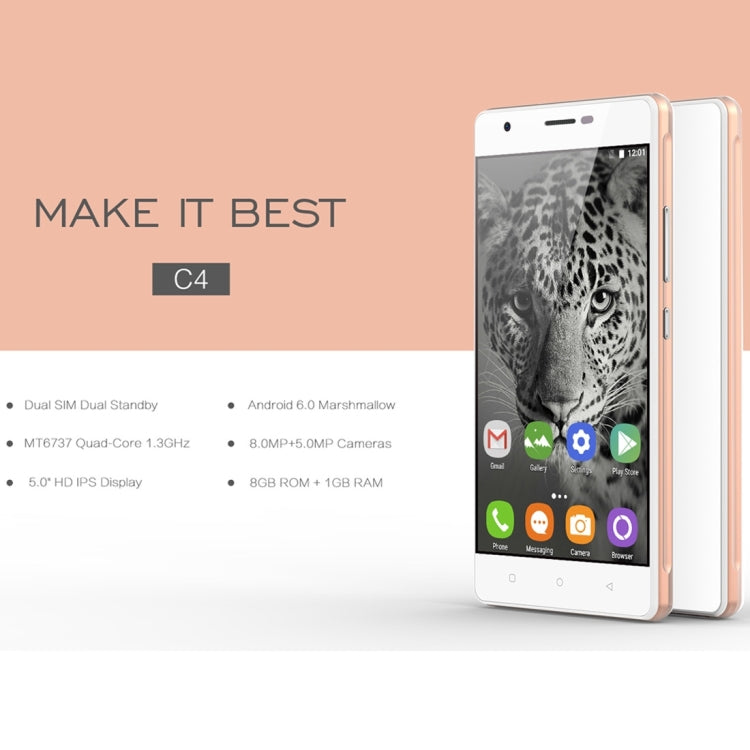 [HK Warehouse] OUKITEL C4, 1GB+8GB, 5.0 inch Android 6.0 MTK6737 Quad Core up to 1.3GHz, Network: 4G