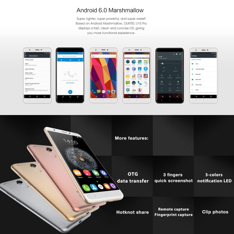 [HK Warehouse] OUKITEL U15 Pro, 3GB+32GB, Press Fingerprint Identification, 5.5 inch 2.5D Curved Sharp Screen Android 6.0 MTK6753 Octa Core up to 1.3GHz, Network: 4G