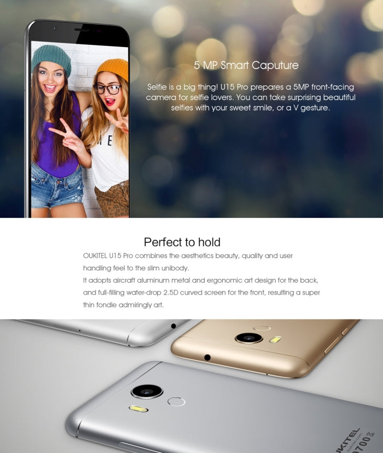 [HK Warehouse] OUKITEL U15 Pro, 3GB+32GB, Press Fingerprint Identification, 5.5 inch 2.5D Curved Sharp Screen Android 6.0 MTK6753 Octa Core up to 1.3GHz, Network: 4G