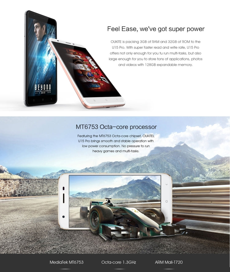 [HK Warehouse] OUKITEL U15 Pro, 3GB+32GB, Press Fingerprint Identification, 5.5 inch 2.5D Curved Sharp Screen Android 6.0 MTK6753 Octa Core up to 1.3GHz, Network: 4G