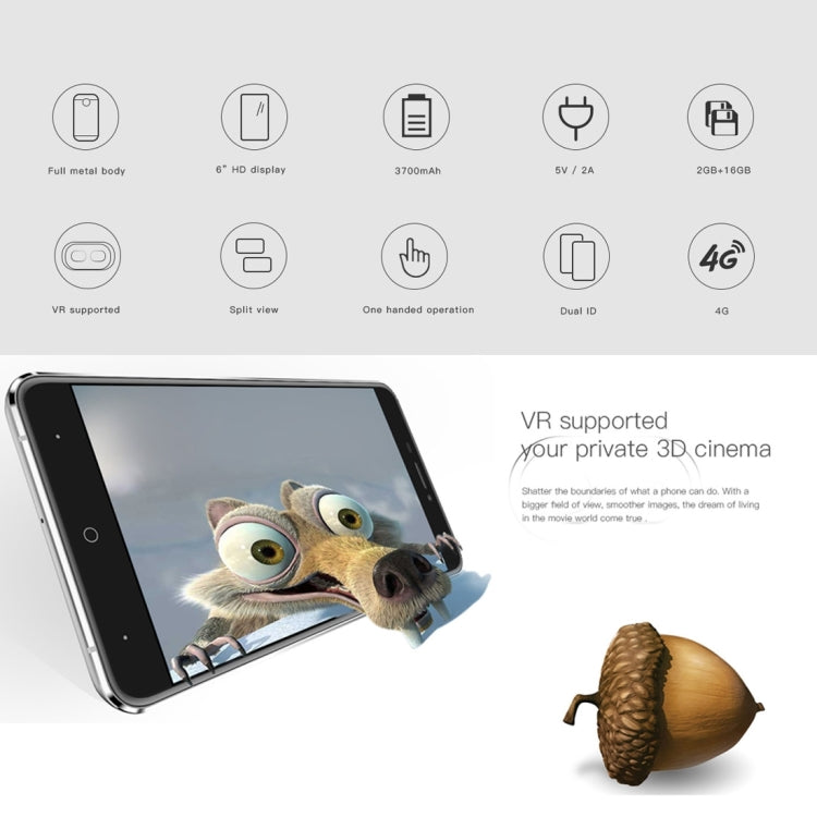 DOOGEE X7 Pro, 2GB+16GB, 6.0 inch 2.5D Android 6.0 MTK6737 64-Bit Quad Core, Network: 4G, Dual SIM, GPS, OTG, OTA, with VR Box & Leather Case & Protector(Gold)
