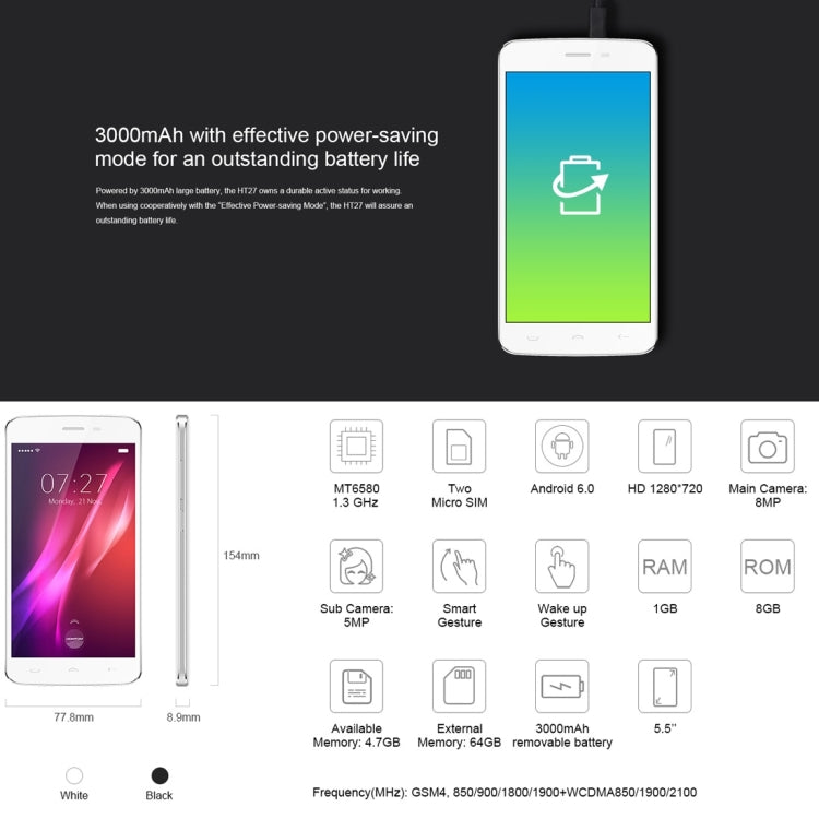 [HK Warehouse] HOMTOM HT27, 1GB+8GB, Fingerprint Identification, CD Pattern Cover, 5.5 inch Android 6.0, MTK6580 Quad Core up to 1.3GHz, Network: 3G, Dual SIM, OTA, WiFi, Bluetooth, GPS, FM