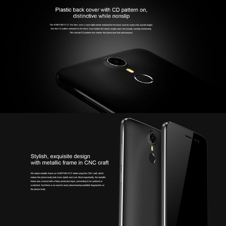 [HK Warehouse] HOMTOM HT27, 1GB+8GB, Fingerprint Identification, CD Pattern Cover, 5.5 inch Android 6.0, MTK6580 Quad Core up to 1.3GHz, Network: 3G, Dual SIM, OTA, WiFi, Bluetooth, GPS, FM