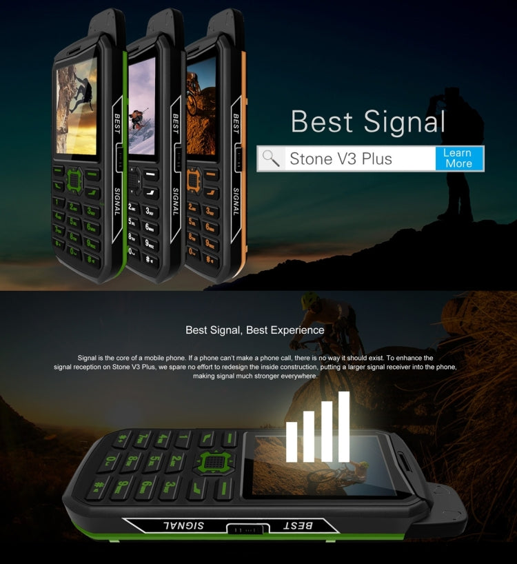 VKworld Stone V3 Plus Quadruple Phone, Anti-Low Temperature IP54 Waterproof Shockproof Dustproof, 3000mAh Battery, 2.4 inch, 21 Keys, LED Flashlight, FM, BT, TF, Dual SIM, Russian Keyboard(Green)