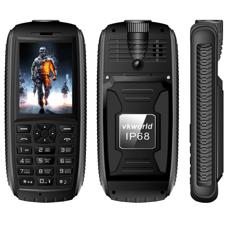 VKworld Stone V3 Max Quadruple Phone, Anti-Low Temperature IP68 Waterproof Shockproof Dustproof, 5300mAh Battery, 2.4 inch, 21 Keys, LED Flashlight, FM, BT, TF, OTG, Dual SIM, Russian Keyboard(Black)