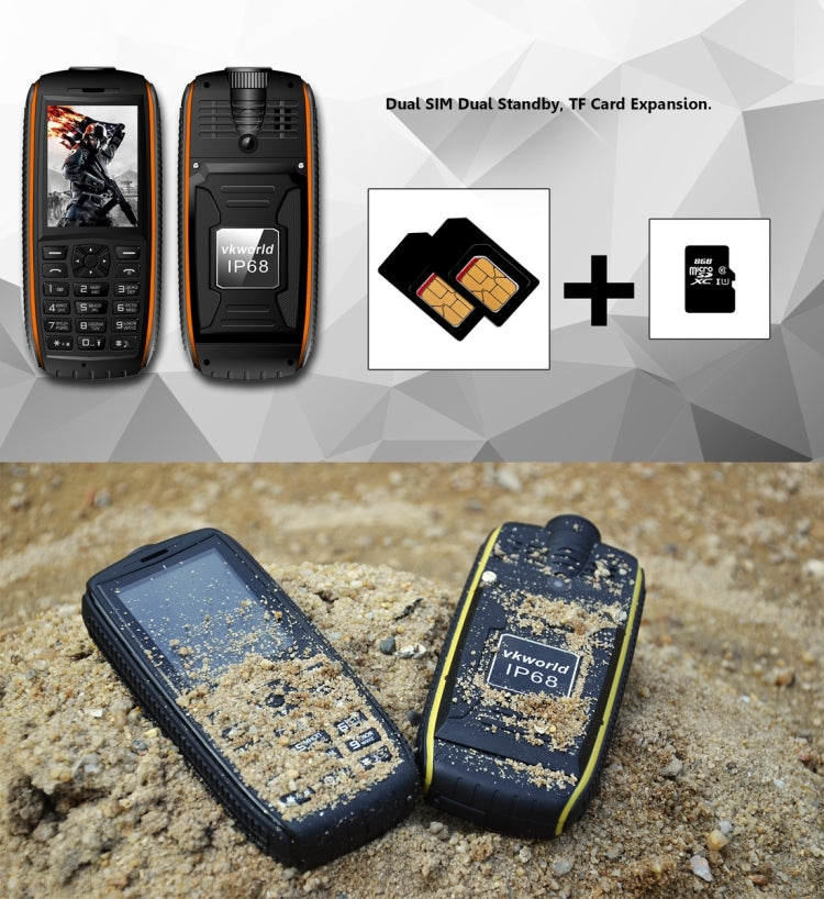 VKworld Stone V3 Max Quadruple Phone, Anti-Low Temperature IP68 Waterproof Shockproof Dustproof, 5300mAh Battery, 2.4 inch, 21 Keys, LED Flashlight, FM, BT, TF, OTG, Dual SIM, Russian Keyboard(Black)