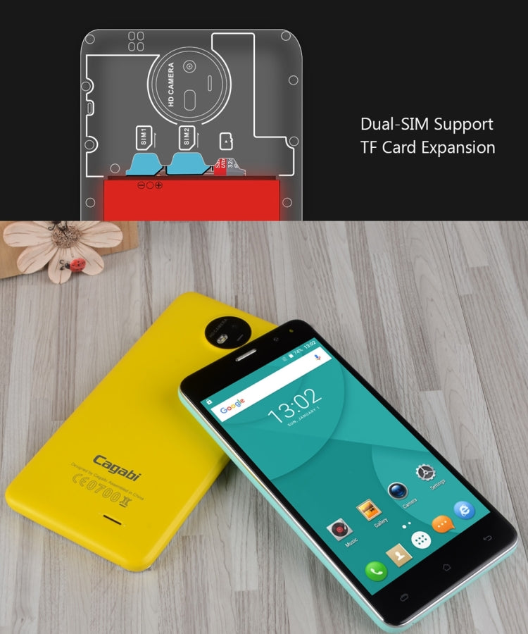 Cagabi ONE, 1GB+8GB, 5.0 inch 2.5D Android 6.0 MTK6580A Quad Core up to 1.3GHz, Network: 3G, OTA, GPS, FM, BT, WiFi