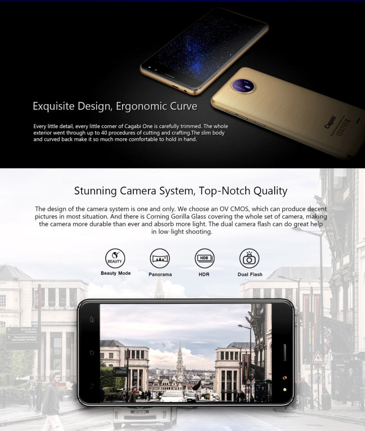 Cagabi ONE, 1GB+8GB, 5.0 inch 2.5D Android 6.0 MTK6580A Quad Core up to 1.3GHz, Network: 3G, OTA, GPS, FM, BT, WiFi