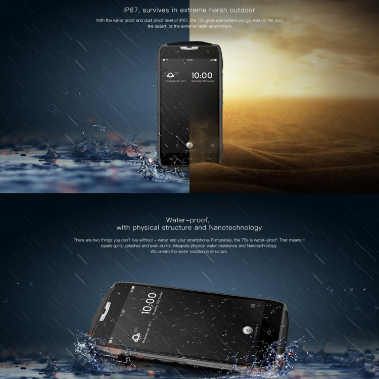 DOOGEE T5S 16GB, Network: 4G, IP67 Waterproof Dustproof Press-resistant, 5.0 inch Android 6.0 MTK6735V Quad Core, RAM: 2GB, 4500mAh Battery, OTG, GPS(Black)