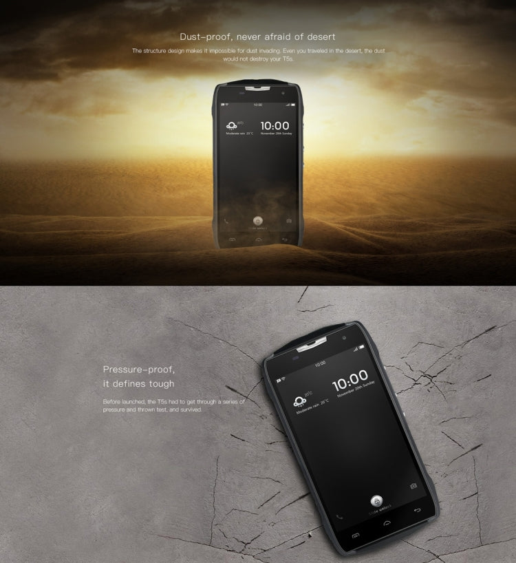 DOOGEE T5S 16GB, Network: 4G, IP67 Waterproof Dustproof Press-resistant, 5.0 inch Android 6.0 MTK6735V Quad Core, RAM: 2GB, 4500mAh Battery, OTG, GPS(Black)