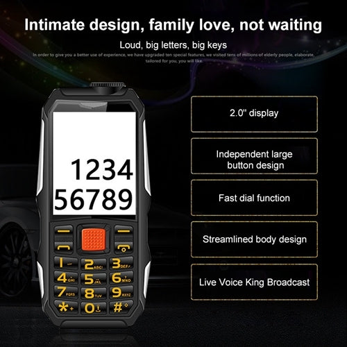 HAIYU H1 1.8 inch Triple Proofing Elder Phone, Waterproof Shockproof Dustproof,  2800mAh Battery, 21 Keys, LED Flashlight, FM, Dual SIM