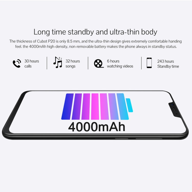 [HK Warehouse] CUBOT P20, 4GB+64GB, Dual Back Cameras, Fingerprint Identification, 6.18 inch Pure Android 8.0 MTK6750T Octa Core up to 1.5GHz, Network: 4G, Dual SIM(Blue)