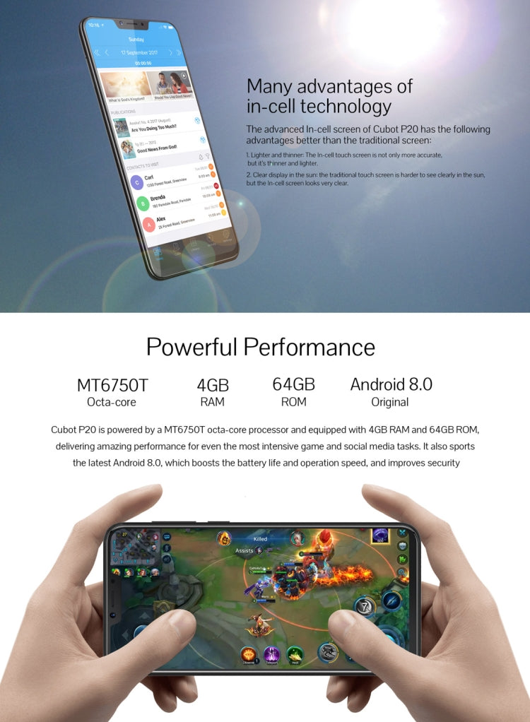 [HK Warehouse] CUBOT P20, 4GB+64GB, Dual Back Cameras, Fingerprint Identification, 6.18 inch Pure Android 8.0 MTK6750T Octa Core up to 1.5GHz, Network: 4G, Dual SIM(Blue)