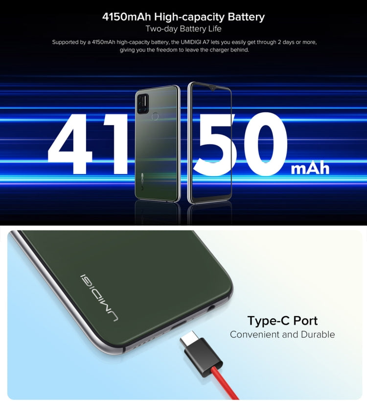 [HK Warehouse] UMIDIGI A7, 4GB+64GB, Quad Back Cameras, 4150mAh Battery, Face ID & Fingerprint Identification, 6.49 inch Android 10 Mediatek Helio P20 Octa Core up to 2.3GHz, Network: 4G, OTG