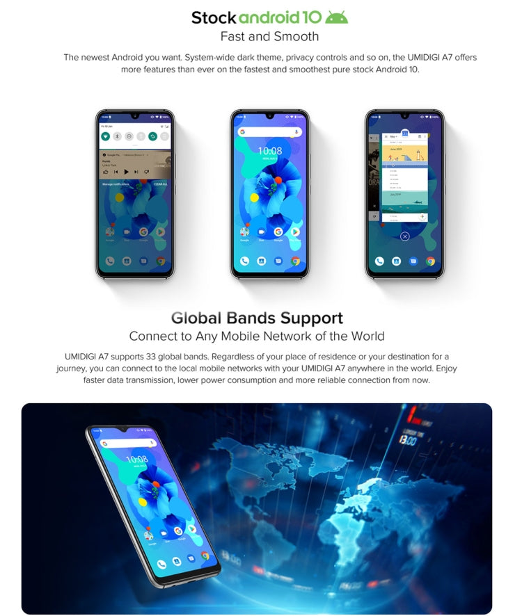[HK Warehouse] UMIDIGI A7, 4GB+64GB, Quad Back Cameras, 4150mAh Battery, Face ID & Fingerprint Identification, 6.49 inch Android 10 Mediatek Helio P20 Octa Core up to 2.3GHz, Network: 4G, OTG