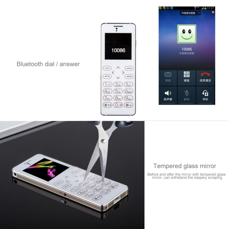 Melrose T1 Card Mobile Phone, 1.54 inch, MTK61D, Support Warm Touch Keyboard, Bluetooth 3.0, FM, IR, Remote Capture, GSM(Silver)