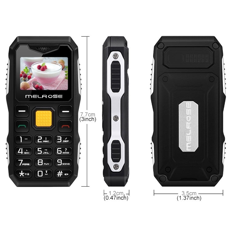 Melrose S10 Triple Proofing Phone, Waterproof Dustproof Shockproof, 1.0 inch, MTK6561D, Bluetooth Anti-lost, FM, Flashlight(Black)