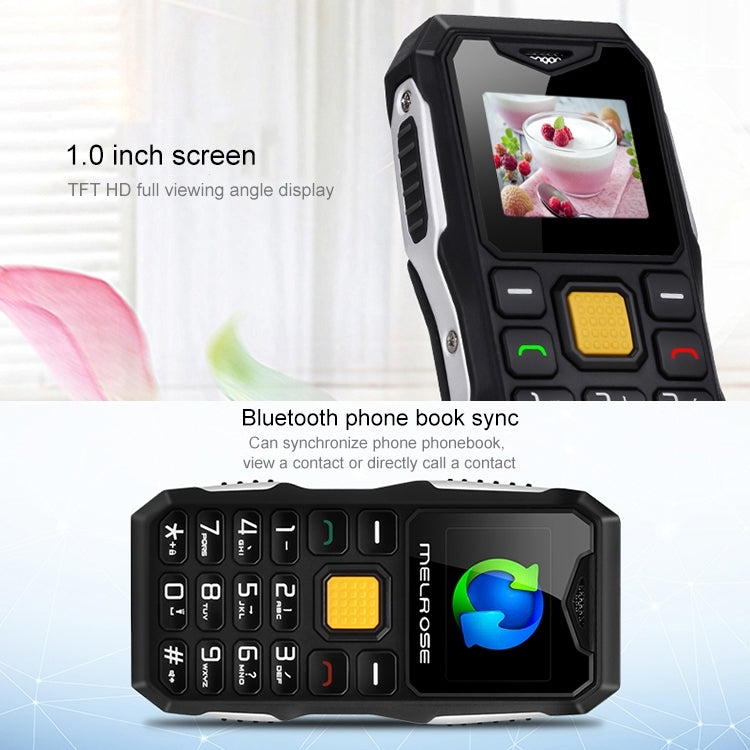 Melrose S10 Triple Proofing Phone, Waterproof Dustproof Shockproof, 1.0 inch, MTK6561D, Bluetooth Anti-lost, FM, Flashlight(Black)