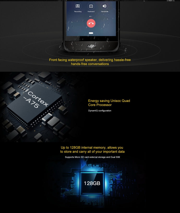 [HK Warehouse] AGM A10 Rugged Phone, 4GB+64GB, IP68 Waterproof Dustproof Shockproof, Fingerprint Identification, 4400mAh Battery, 5.7 inch Android 9.0 Unisoc ums312 (T310) Quad Core up 2.0GHz, Network: 4G, NFC (Black)