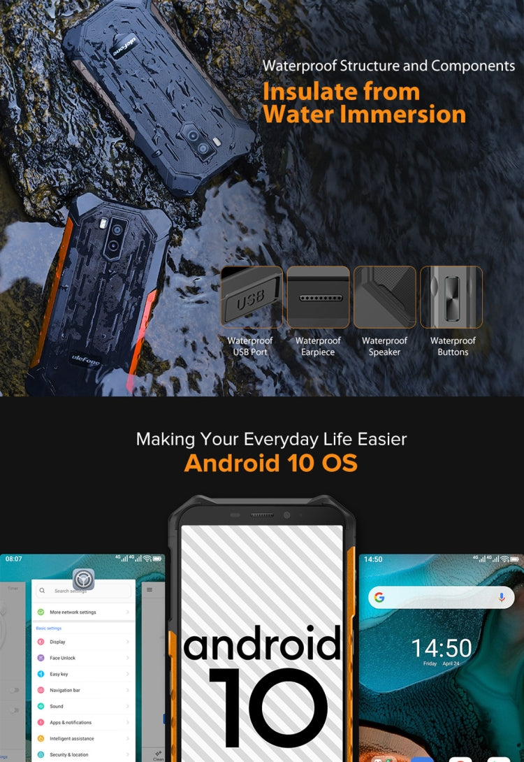 [HK Warehouse] Ulefone Armor X5 Rugged Phone, 3GB+32GB, IP68/IP69K Waterproof Dustproof Shockproof, Dual Back Cameras, Face Identification, 5000mAh Battery, 5.5 inch Android 10.0 MTK6762 Octa Core 64-bit up to 1.8GHz, OTG, NFC, Network: 4G(Orange)