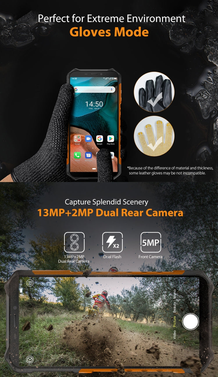 [HK Warehouse] Ulefone Armor X5 Rugged Phone, 3GB+32GB, IP68/IP69K Waterproof Dustproof Shockproof, Dual Back Cameras, Face Identification, 5000mAh Battery, 5.5 inch Android 10.0 MTK6762 Octa Core 64-bit up to 1.8GHz, OTG, NFC, Network: 4G(Orange)