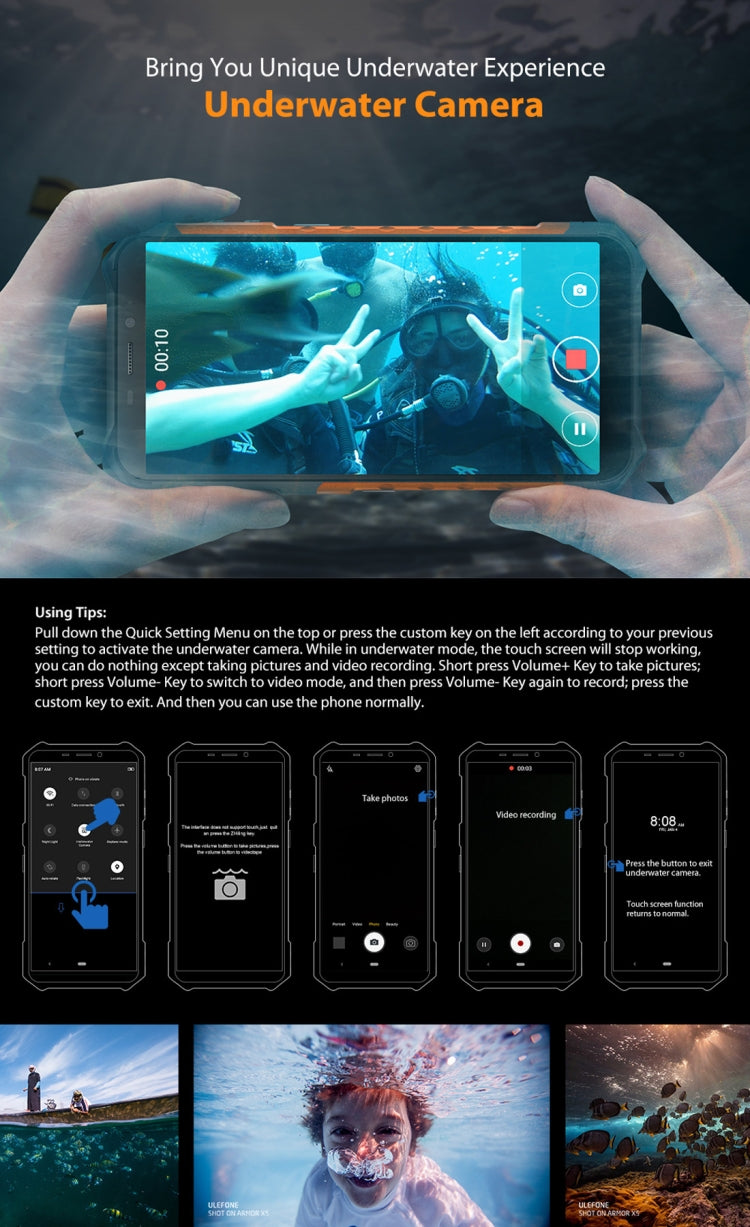 [HK Warehouse] Ulefone Armor X5 Rugged Phone, 3GB+32GB, IP68/IP69K Waterproof Dustproof Shockproof, Dual Back Cameras, Face Identification, 5000mAh Battery, 5.5 inch Android 10.0 MTK6762 Octa Core 64-bit up to 1.8GHz, OTG, NFC, Network: 4G(Orange)