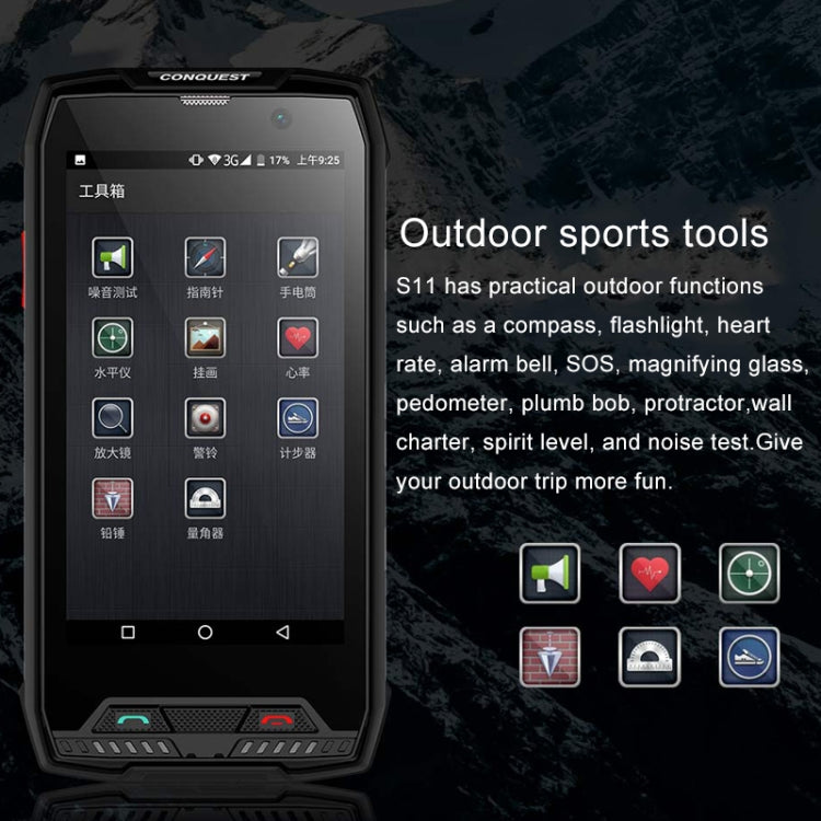 Conquest S11, 6GB+128GB, Walkie Talkie Function, RFID, 2W DMR, 7000mAh Battery, IP68 Waterproof Dustproof Shockproof, Fingerprint Identification, 5.0 inch Android 7.0 MTK6757 Octa Core up to 2.6GHz, Network: 4G, NFC, RFID, POC(Red)