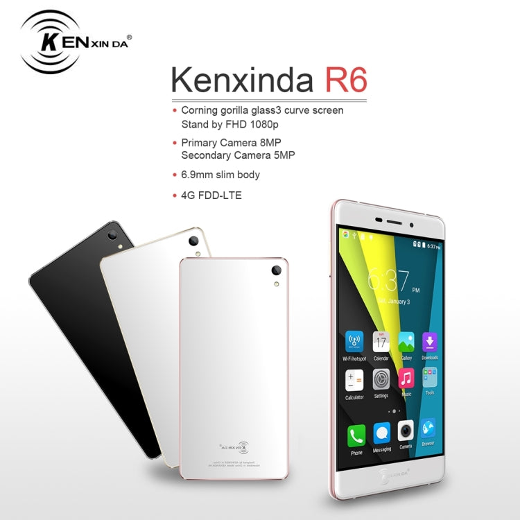 [HK Warehouse] KEN XIN DA R6, 2GB+16GB, Dual SIM, Dual Camera, 6.9mm Ultrathin, 5.2 inch FHD 2.5D Curved Screen, Android 6.0, MTK6753 Octa Core 1.3GHz, Support Bluetooth, GPS, Network: 4G(Champagne Gold)