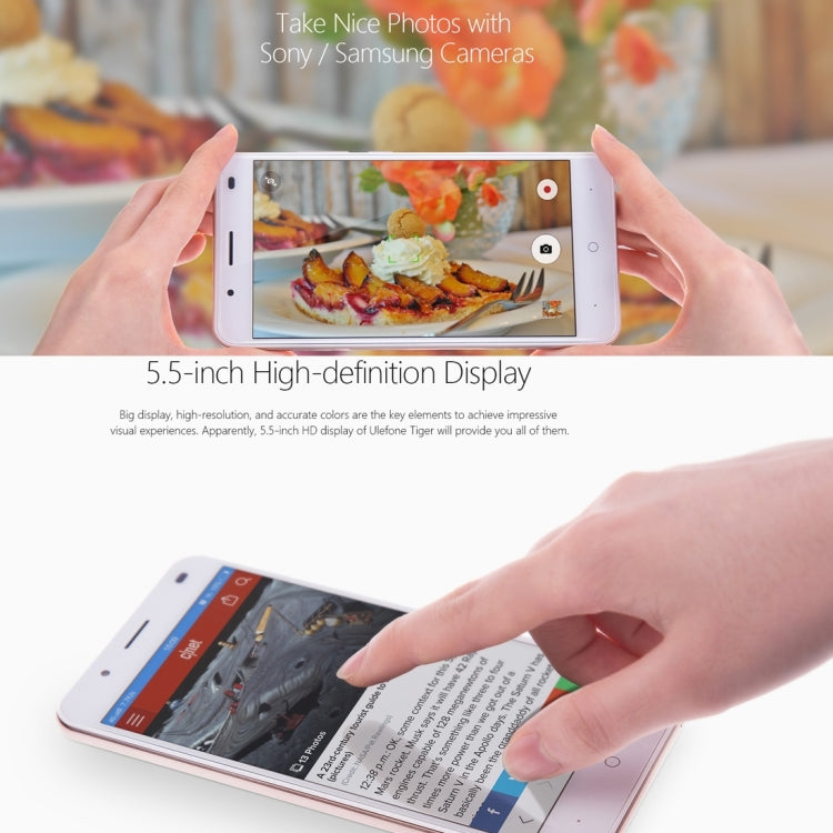 [HK Warehouse] Ulefone Tiger, 2GB+16GB, SONY 4200mAh Big Battery, Back Fingerprint Identification, Brushed Metal Body, 5.5 inch HD Screen, Android 6.0 OS, MT6737 Quad Core 1.3GHz, Support OTG & 128GB TF Card, Network: 4G/3G/2G