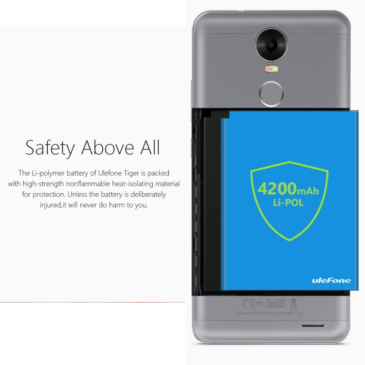 [HK Warehouse] Ulefone Tiger, 2GB+16GB, SONY 4200mAh Big Battery, Back Fingerprint Identification, Brushed Metal Body, 5.5 inch HD Screen, Android 6.0 OS, MT6737 Quad Core 1.3GHz, Support OTG & 128GB TF Card, Network: 4G/3G/2G