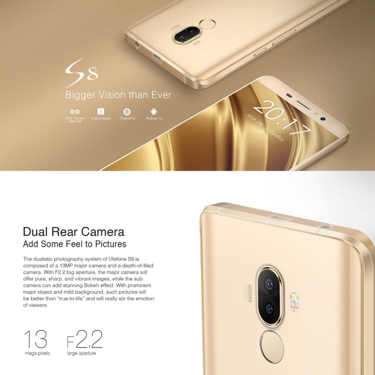 [HK Warehouse] Ulefone S8, 1GB+8GB, Fingerprint Identification, Dual Back Cameras, 5.3 inch Android 7.0 MTK6580 Quad Core up to 1.3GHz,  Network: 3G, Dual SIM(White)