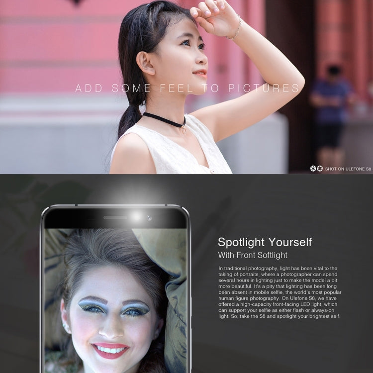 [HK Warehouse] Ulefone S8, 1GB+8GB, Fingerprint Identification, Dual Back Cameras, 5.3 inch Android 7.0 MTK6580 Quad Core up to 1.3GHz,  Network: 3G, Dual SIM(White)