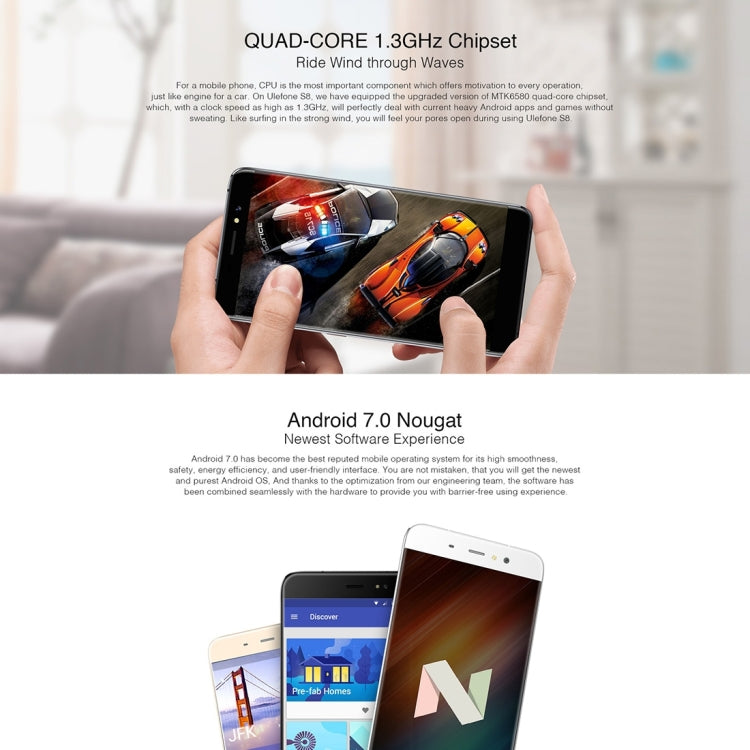 [HK Warehouse] Ulefone S8, 1GB+8GB, Fingerprint Identification, Dual Back Cameras, 5.3 inch Android 7.0 MTK6580 Quad Core up to 1.3GHz,  Network: 3G, Dual SIM(White)