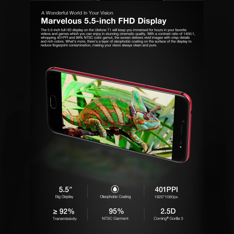 [HK Warehouse] Ulefone T1, 6GB+64GB, Global Version, Front Fingerprint Identification, Dual Back Cameras, 5.5 inch Android 7.0 MTK Helio P25 Octa Core 64-bit up to 2.6GHz, OTG, Network: 4G, Dual SIM