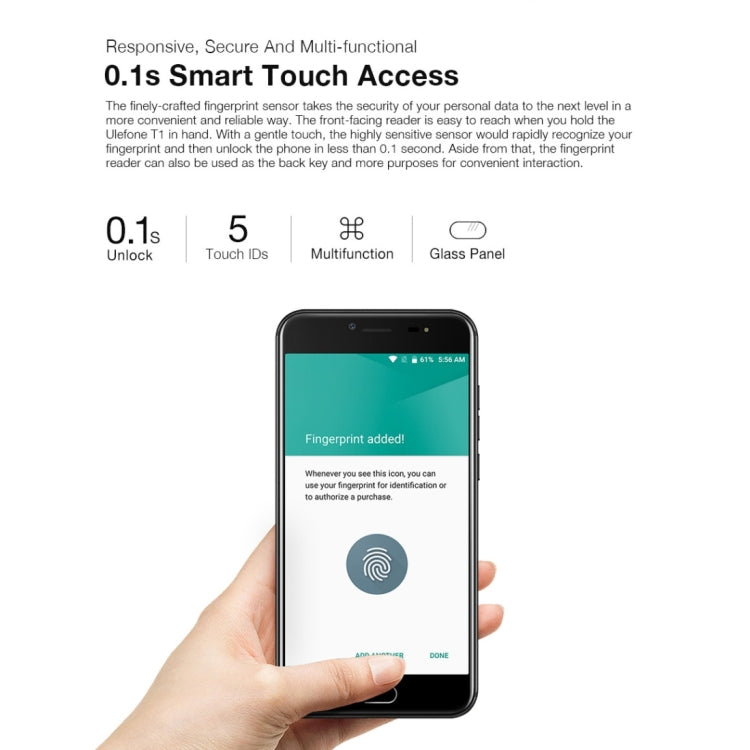 [HK Warehouse] Ulefone T1, 6GB+64GB, Global Version, Front Fingerprint Identification, Dual Back Cameras, 5.5 inch Android 7.0 MTK Helio P25 Octa Core 64-bit up to 2.6GHz, OTG, Network: 4G, Dual SIM