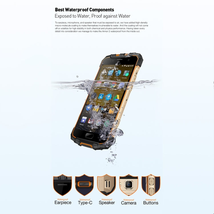 [HK Warehouse] Ulefone Armor 2 Rugged Phone, 6GB+64GB, IP68 Waterproof Dustproof Shockproof, Fingerprint Identification, 5.0 inch Android 7.0 MTK Helio P25 Octa Core 64-bit up to 2.6GHz, Network: 4G, NFC, OTG, Dual SIM