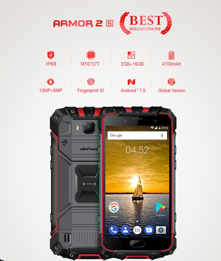[HK Warehouse] Ulefone Armor 2S Triple Proofing Phone, 2GB+16GB, IP68 Waterproof Dustproof Shockproof, Fingerprint Identification, 5.0 inch Sharp Android 7.0 MTK6737T Quad Core 64-bit up to 1.5GHz, Network: 4G, NFC, OTG, VoLTE