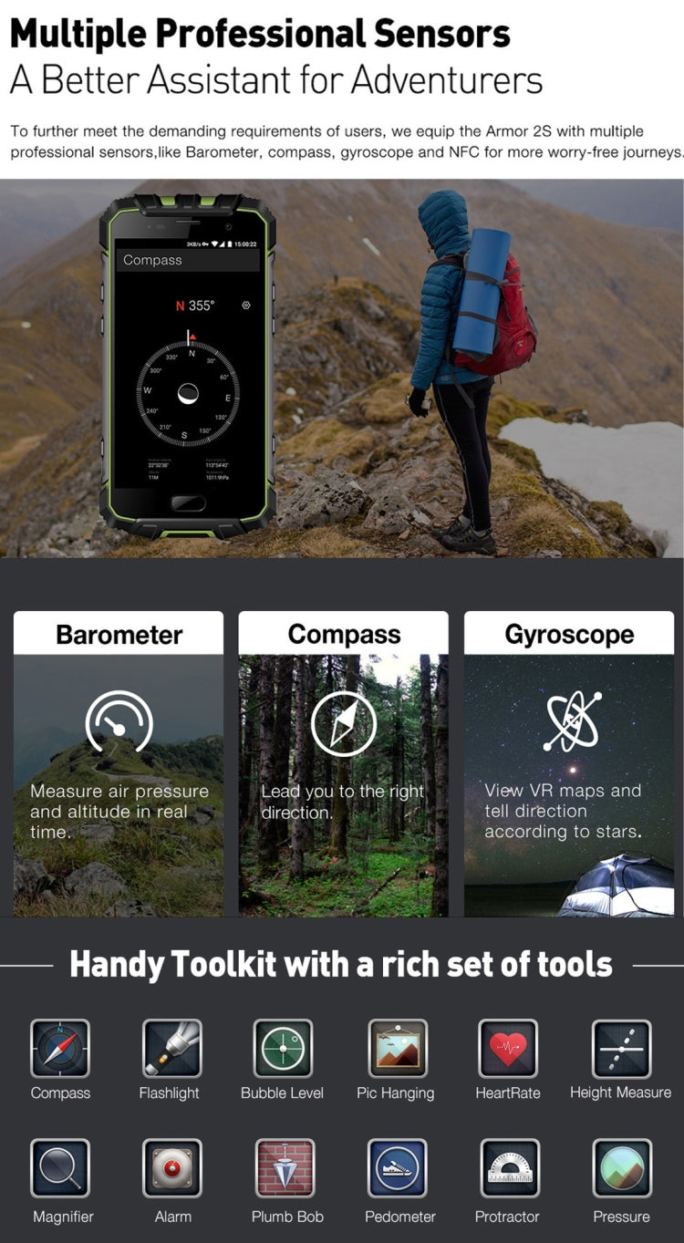 [HK Warehouse] Ulefone Armor 2S Triple Proofing Phone, 2GB+16GB, IP68 Waterproof Dustproof Shockproof, Fingerprint Identification, 5.0 inch Sharp Android 7.0 MTK6737T Quad Core 64-bit up to 1.5GHz, Network: 4G, NFC, OTG, VoLTE