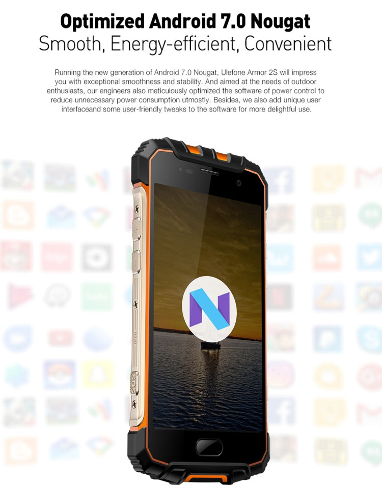 [HK Warehouse] Ulefone Armor 2S Triple Proofing Phone, 2GB+16GB, IP68 Waterproof Dustproof Shockproof, Fingerprint Identification, 5.0 inch Sharp Android 7.0 MTK6737T Quad Core 64-bit up to 1.5GHz, Network: 4G, NFC, OTG, VoLTE