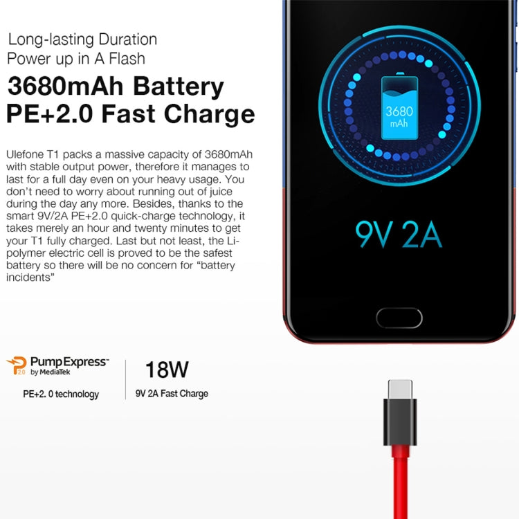 [HK Warehouse] Ulefone T1, 6GB+128GB, Front Fingerprint Identification, Dual Back Cameras, 5.5 inch Android 7.0 MTK Helio P25 Octa Core 64-bit up to 2.6GHz, OTG, Network: 4G, Dual SIM