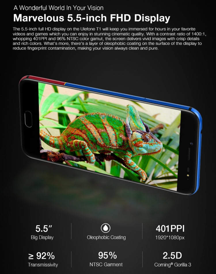 [HK Warehouse] Ulefone T1, 6GB+128GB, Front Fingerprint Identification, Dual Back Cameras, 5.5 inch Android 7.0 MTK Helio P25 Octa Core 64-bit up to 2.6GHz, OTG, Network: 4G, Dual SIM