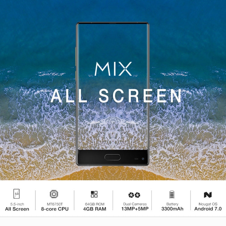 [HK Warehouse] Ulefone MIX, 4GB+64GB, Front Fingerprint Identification, Dual Back Cameras, 5.5 inch Android 7.0 MTK6750T Octa Core 64-bit up to 1.5GHz, OTG, Network: 4G, Dual SIM