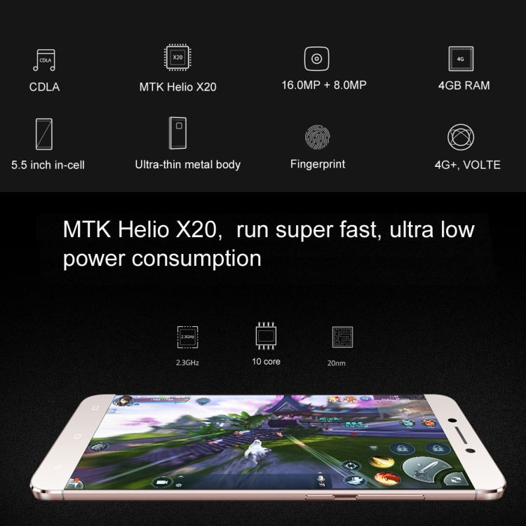 Letv Le S3 X622, 3GB+32GB, Fingerprint Identification, 5.5 inch EUI 5.8 (Android 6.0) MTK Helio X20 Deca Core up to 2.3GHz, Network: 4G(Gold)