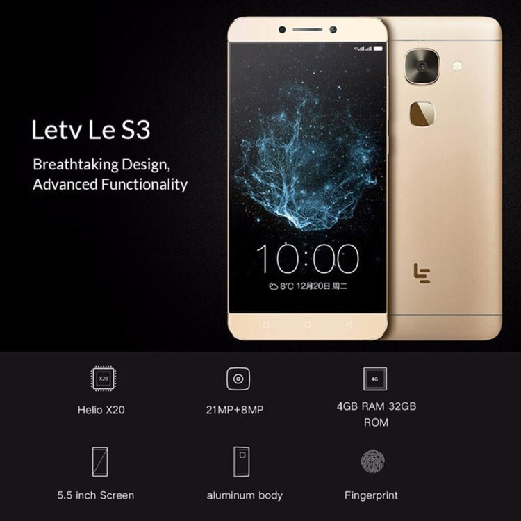 Letv LeEco Le S3 Pro X626, 4GB+32GB, Fingerprint Identification, 5.5 inch EUI 5.8 (Android 6.0) MTK Helio X20 Deca Core up to 2.3GHz, Network: 4G(Gold)