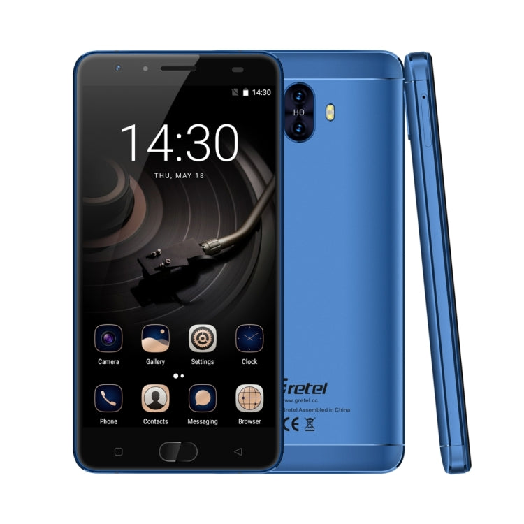 [HK Warehouse] Gretel GT6000, 2GB+16GB, Dual Back Cameras, 6000mAh Large Battery, Front Fingerprint Identification, 5.5 inch Sharp Screen Android 7.0 MTK6737 Quad Core up to 1.3GHz, Network: 4G, Dual SIM, HOME Key(Blue)