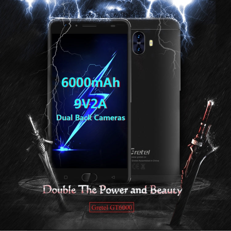 [HK Warehouse] Gretel GT6000, 2GB+16GB, Dual Back Cameras, 6000mAh Large Battery, Front Fingerprint Identification, 5.5 inch Sharp Screen Android 7.0 MTK6737 Quad Core up to 1.3GHz, Network: 4G, Dual SIM, HOME Key(Blue)