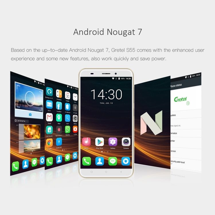 [HK Warehouse] Gretel S55, 1GB+16GB, Dual Back Cameras, Fingerprint Identification,  5.5 inch Android 7.0  MTK6580A Quad Core up to 1.3GHz, Network: 3G, Dual SIM