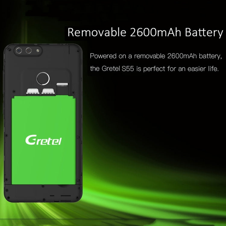 [HK Warehouse] Gretel S55, 1GB+16GB, Dual Back Cameras, Fingerprint Identification,  5.5 inch Android 7.0  MTK6580A Quad Core up to 1.3GHz, Network: 3G, Dual SIM